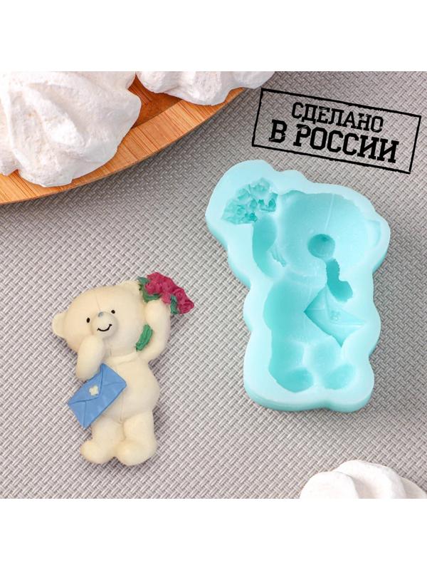 Силиконовая форма «Мишка с букетом», 6,1×4,6×1,4 см, цвет бирюзовый