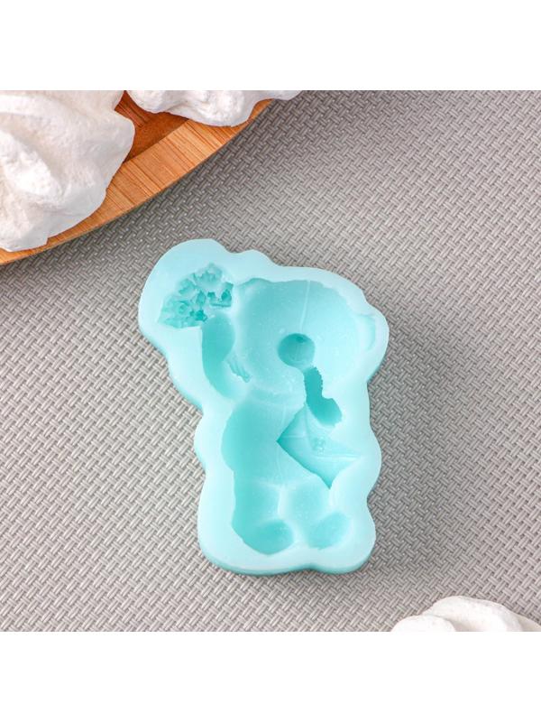 Силиконовая форма «Мишка с букетом», 6,1×4,6×1,4 см, цвет бирюзовый