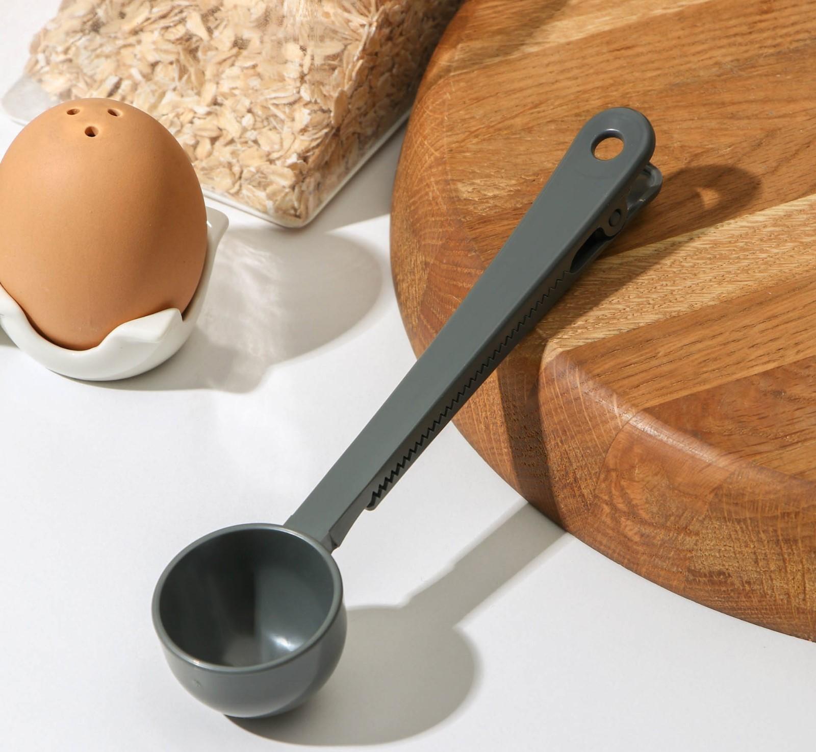 Ложка мерная с зажимом, 18×4,3×3 см, цвет МИКС