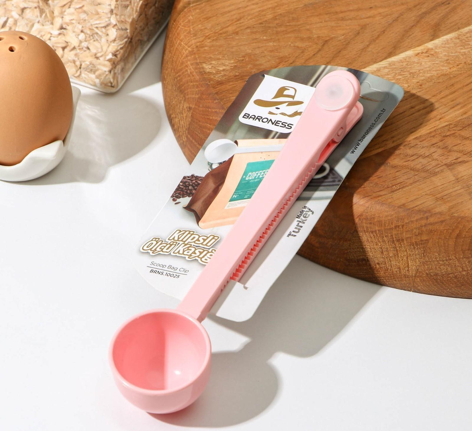 Ложка мерная с зажимом, 18×4,3×3 см, цвет МИКС