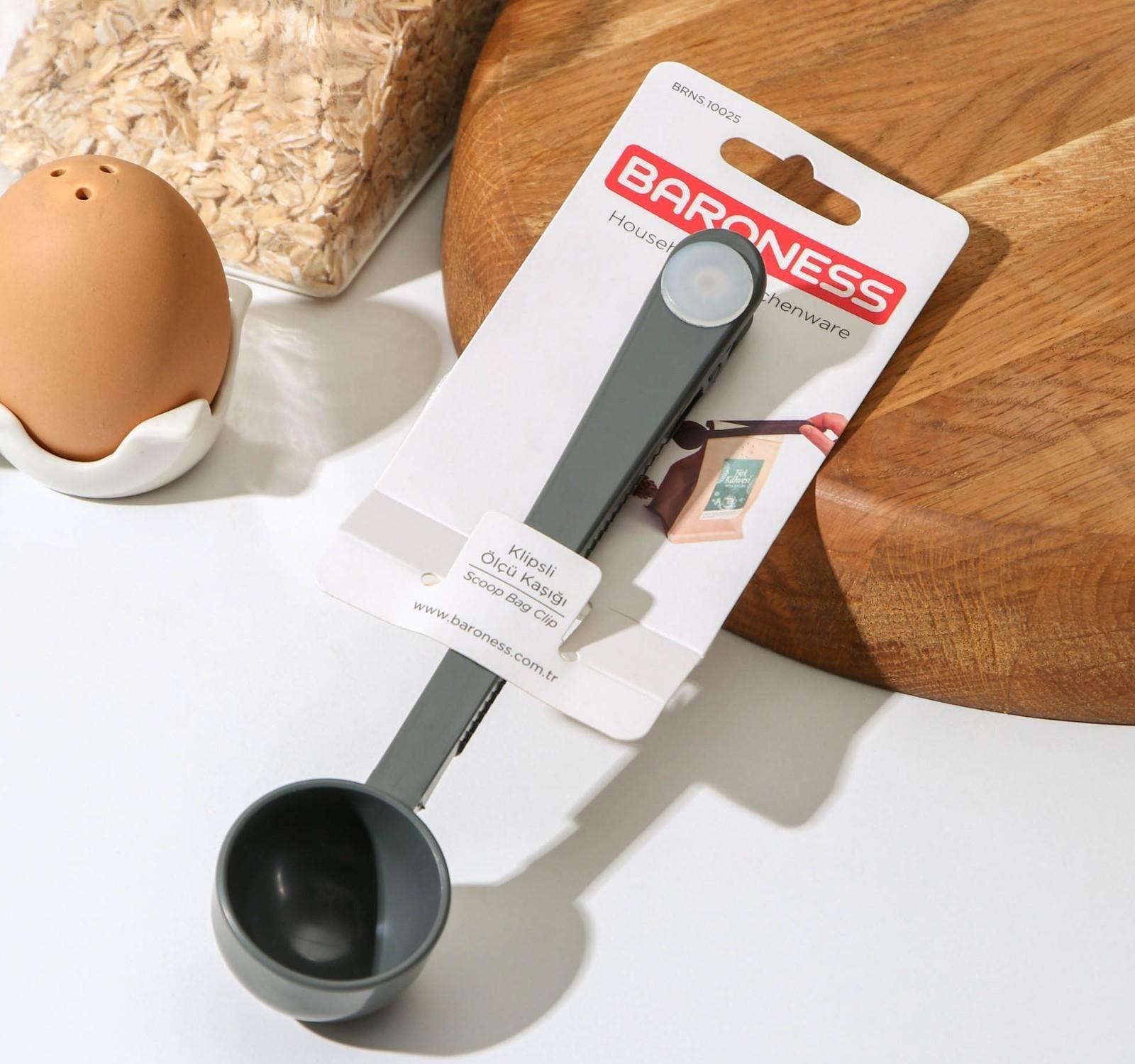 Ложка мерная с зажимом, 18×4,3×3 см, цвет МИКС