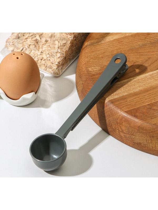 Ложка мерная с зажимом, 18×4,3×3 см, цвет МИКС