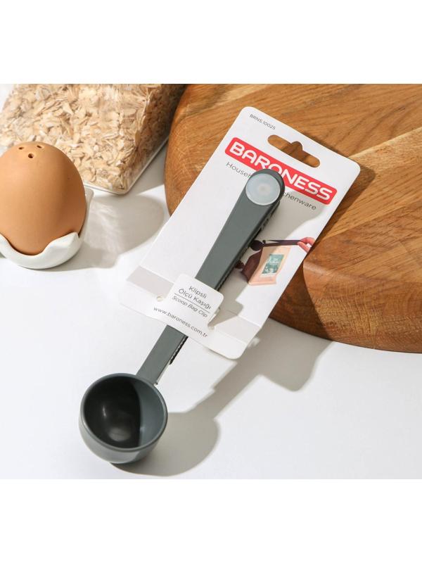 Ложка мерная с зажимом, 18×4,3×3 см, цвет МИКС