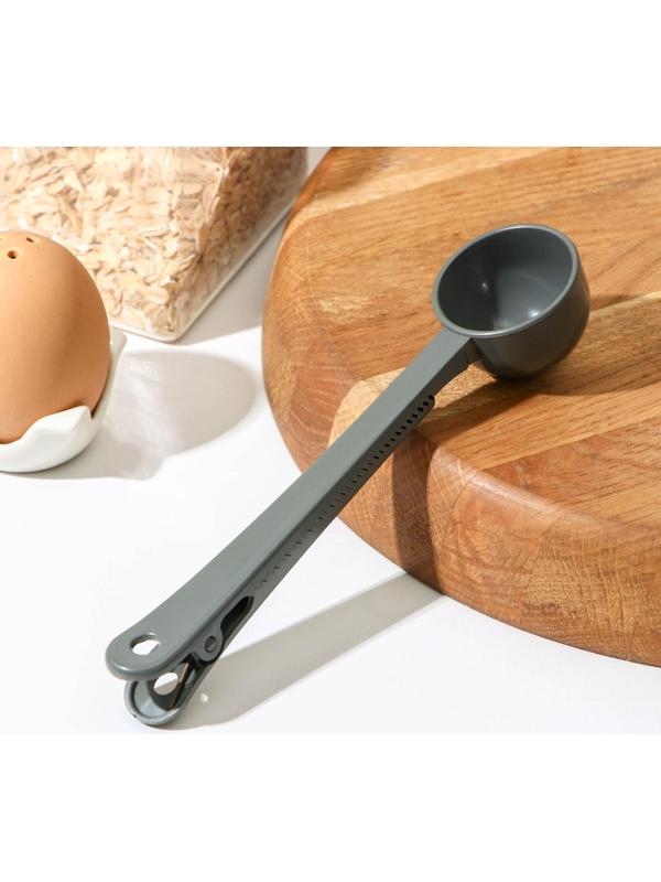 Ложка мерная с зажимом, 18×4,3×3 см, цвет МИКС