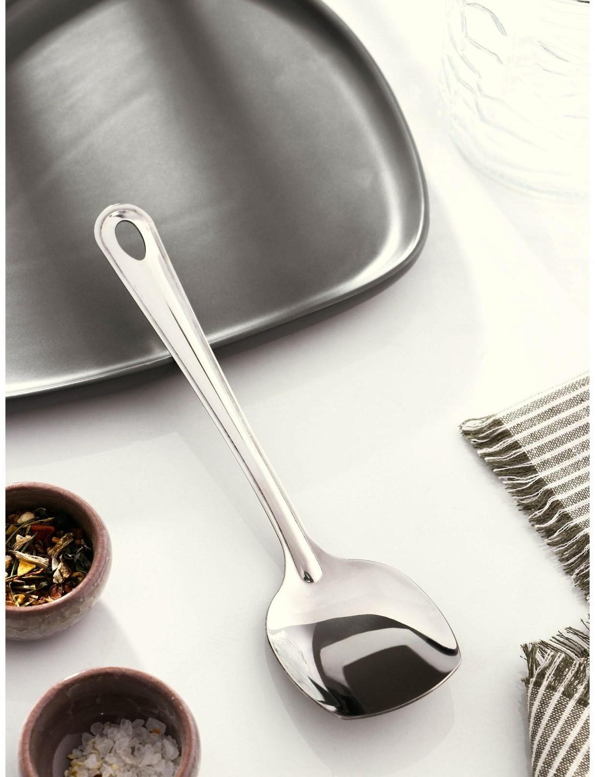 Ложка гарнирная из нержавеющей стали Доляна «Виктория», 25 мл, 24×6 см, квадратная, цвет серебряный