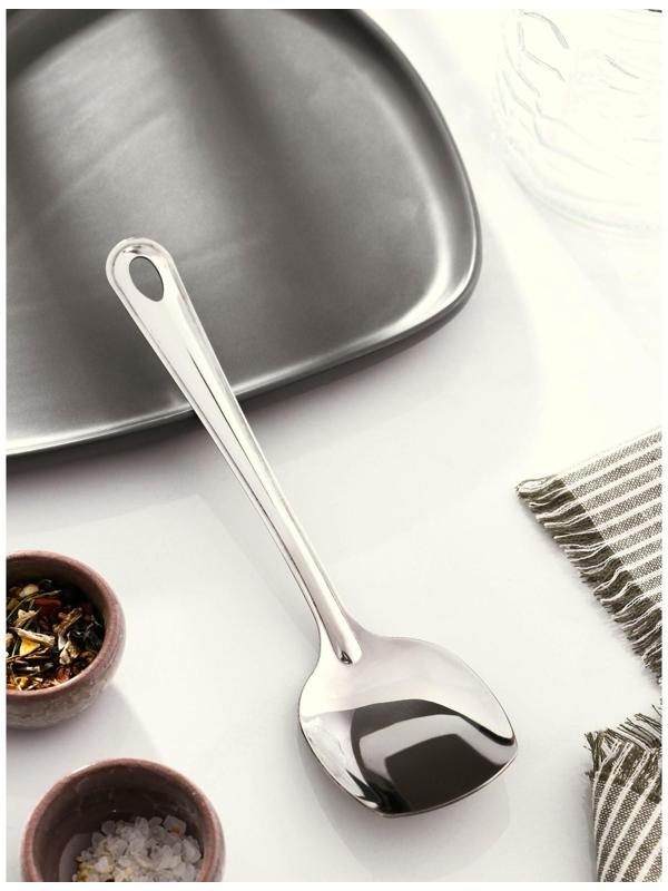 Ложка гарнирная из нержавеющей стали Доляна «Виктория», 25 мл, 24×6 см, квадратная, цвет серебряный