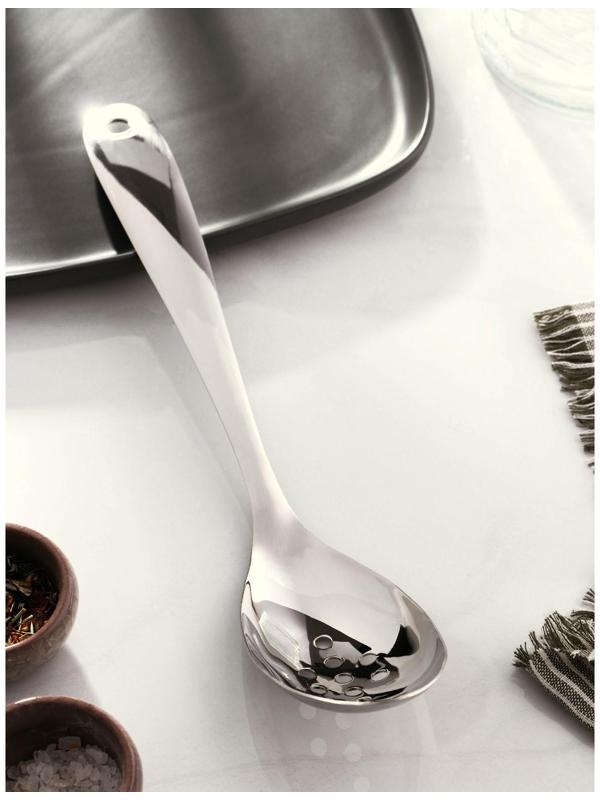 Ложка гарнирная из нержавеющей стали перфорированная Доляна Everyday, 33×6,4 см, толщина 3 мм, цвет серебряный