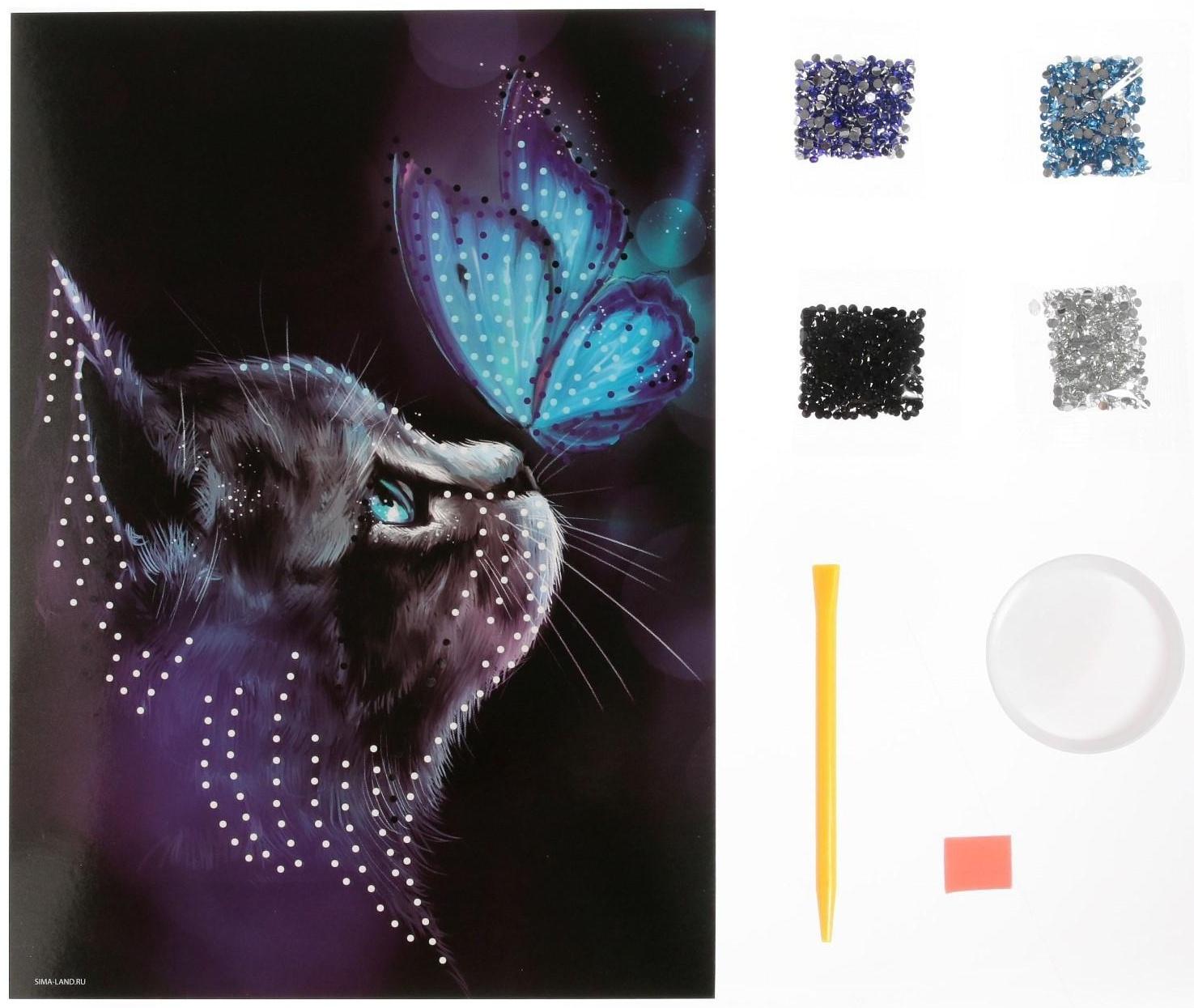 Алмазная мозаика «Котик и бабочка»