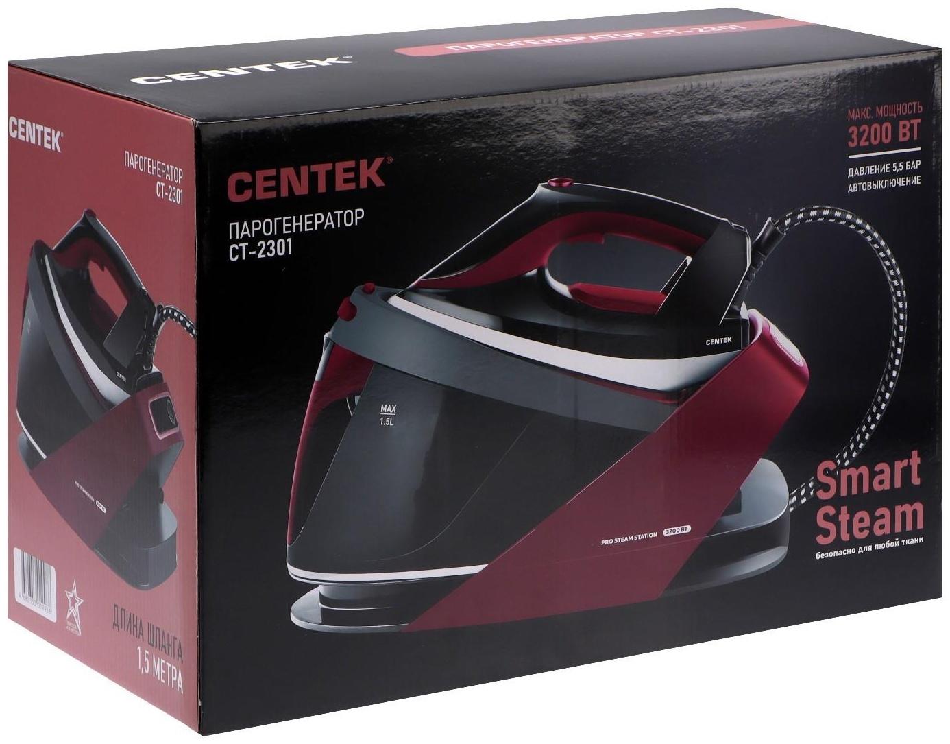 Парогенератор Centek CT-2301, 3200 Вт, керамическая подошва, 65 г/мин, 1.5 л, бордовый