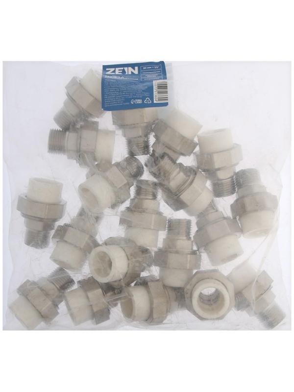 Муфта комбинированная ZEIN, полипропиленовая, американка, наружная резьба, d=20 мм х 1/2