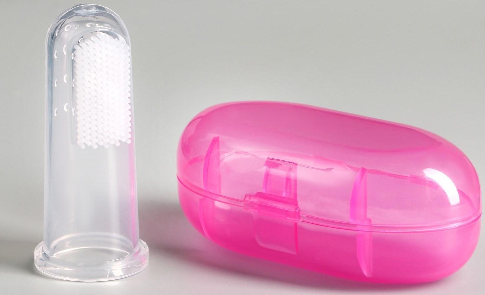 Щётка для чистки зубов животных, 5,5 х 2,5 см, розовый контейнер 7 х 4 см