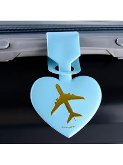 Бирка на чемодан в виде сердца, голубая