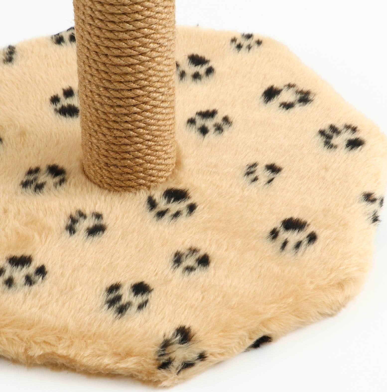 Когтеточка с тремя игрушками, 35 х 35 х 53 см, бежевая с черными лапками