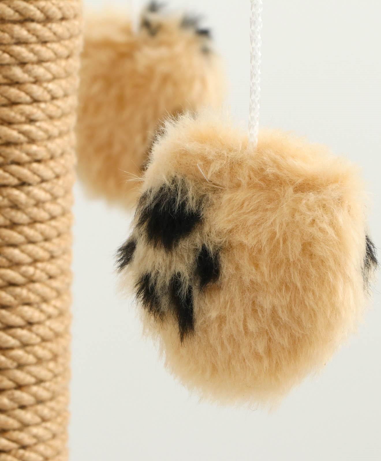 Когтеточка с тремя игрушками, 35 х 35 х 53 см, бежевая с черными лапками