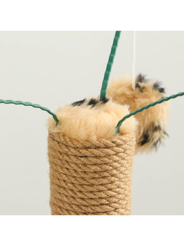 Когтеточка с тремя игрушками, 35 х 35 х 53 см, бежевая с черными лапками