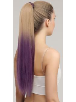 Хвост накладной, прямой волос, на резинке, 60 см, 100 гр, цвет русый/фиолетовый(#SHT24/SHT834)