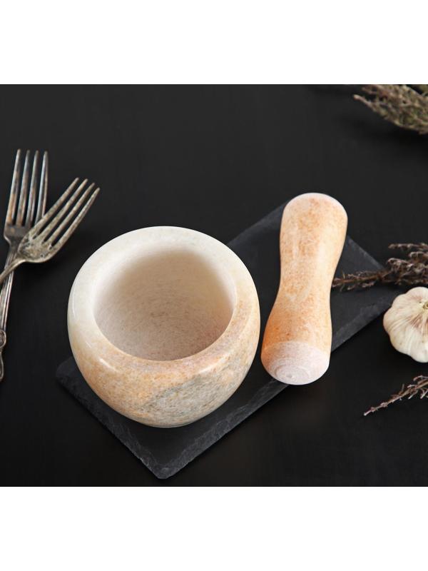 Ступка с пестиком из камня Доляна «Мрамор», 10×8 см, цвет бежевый