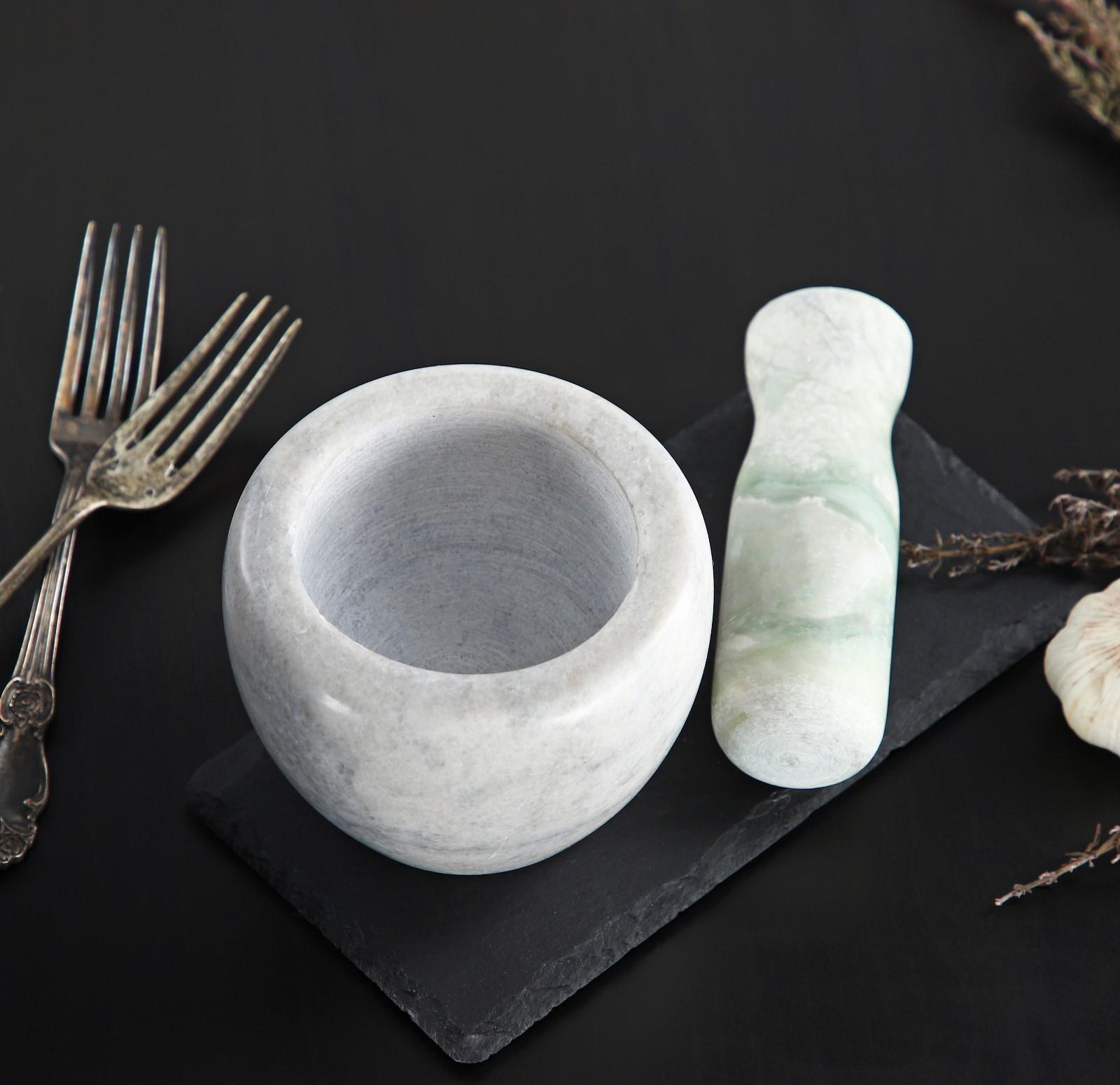 Ступка с пестиком из камня Доляна «Мрамор», 10×8 см, цвет белый