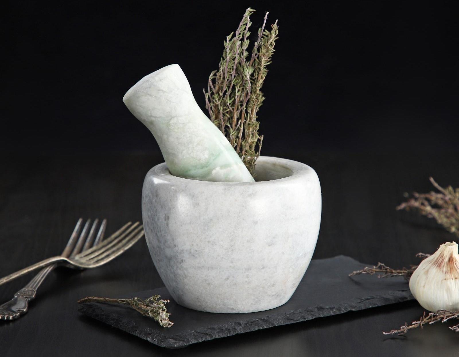 Ступка с пестиком из камня Доляна «Мрамор», 10×8 см, цвет белый