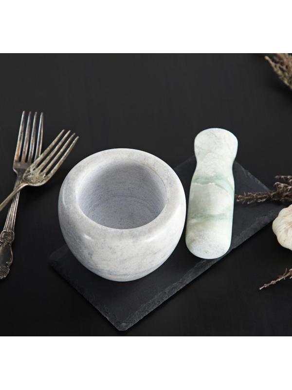 Ступка с пестиком из камня Доляна «Мрамор», 10×8 см, цвет белый