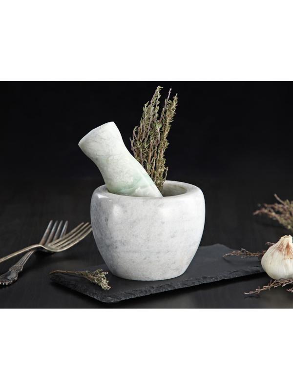 Ступка с пестиком из камня Доляна «Мрамор», 10×8 см, цвет белый