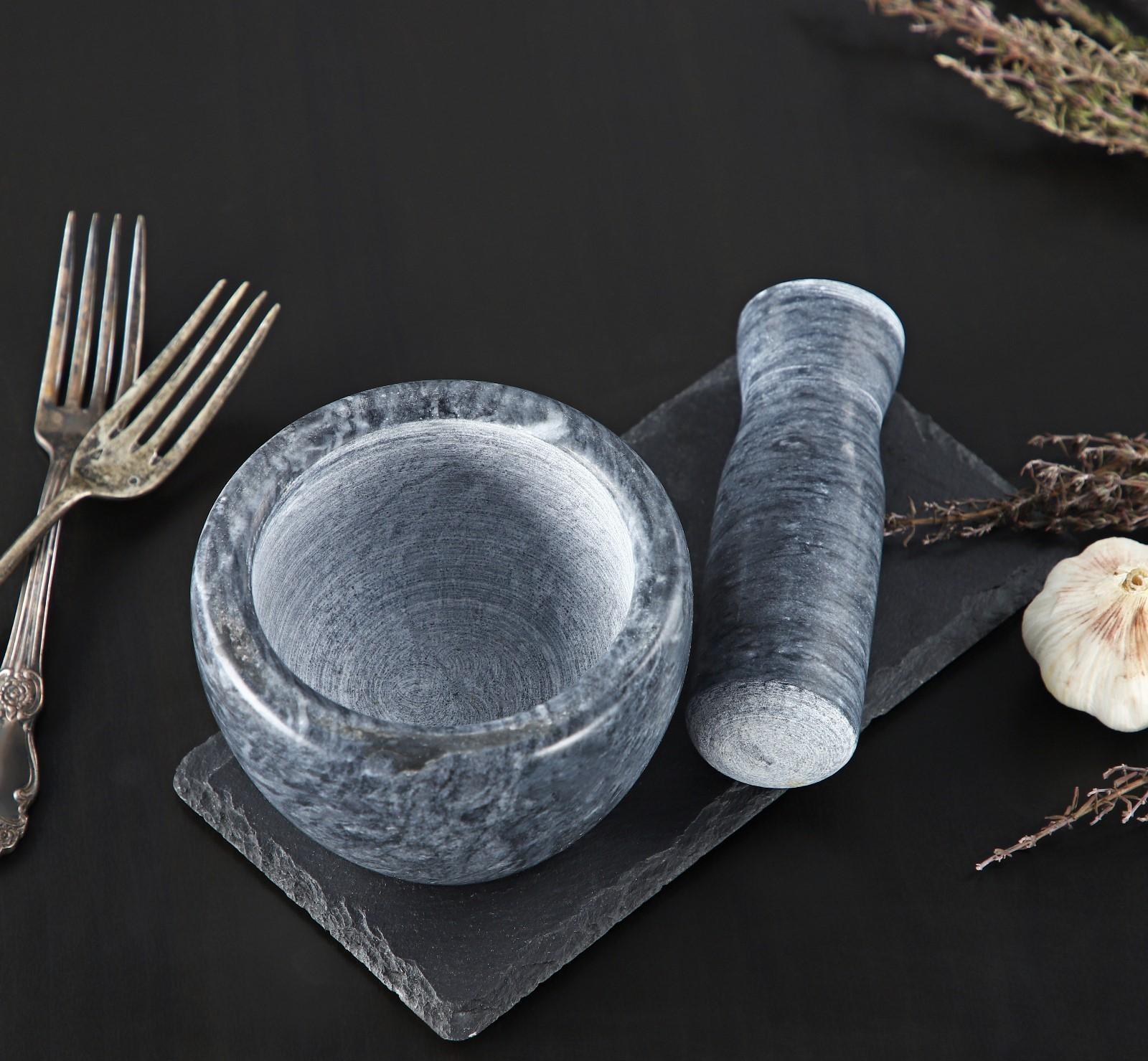 Ступка с пестиком из камня Доляна «Мрамор», 10×8 см, цвет серый