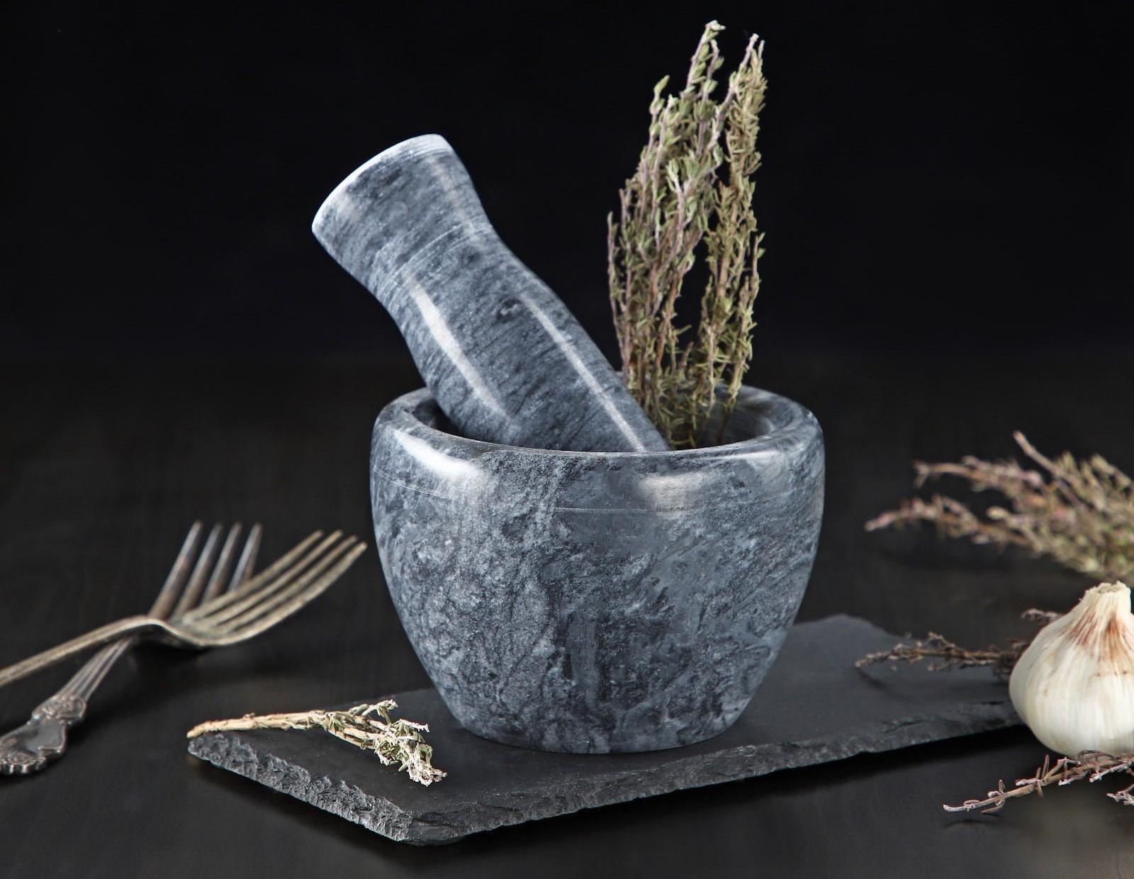 Ступка с пестиком из камня Доляна «Мрамор», 10×8 см, цвет серый