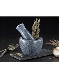 Ступка с пестиком из камня Доляна «Мрамор», 10×8 см, цвет серый