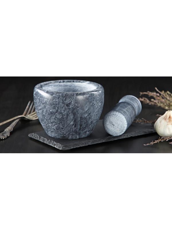Ступка с пестиком из камня Доляна «Мрамор», 10×8 см, цвет серый