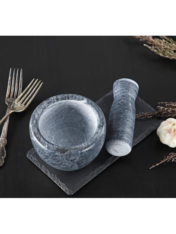 Ступка с пестиком из камня Доляна «Мрамор», 10×8 см, цвет серый