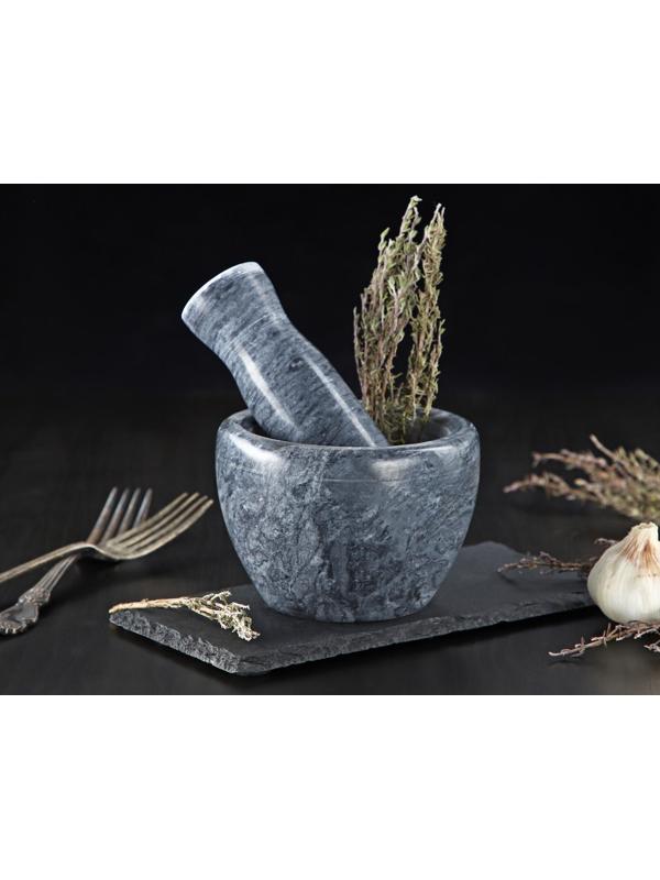 Ступка с пестиком из камня Доляна «Мрамор», 10×8 см, цвет серый