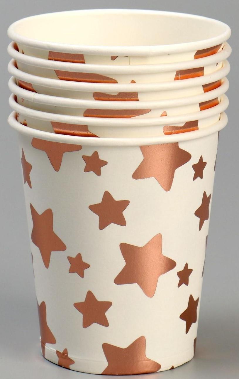 Стакан бумажный «Звёзды», набор, 6 шт., цвет розовое золото