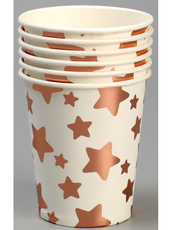 Стакан бумажный «Звёзды», набор, 6 шт., цвет розовое золото