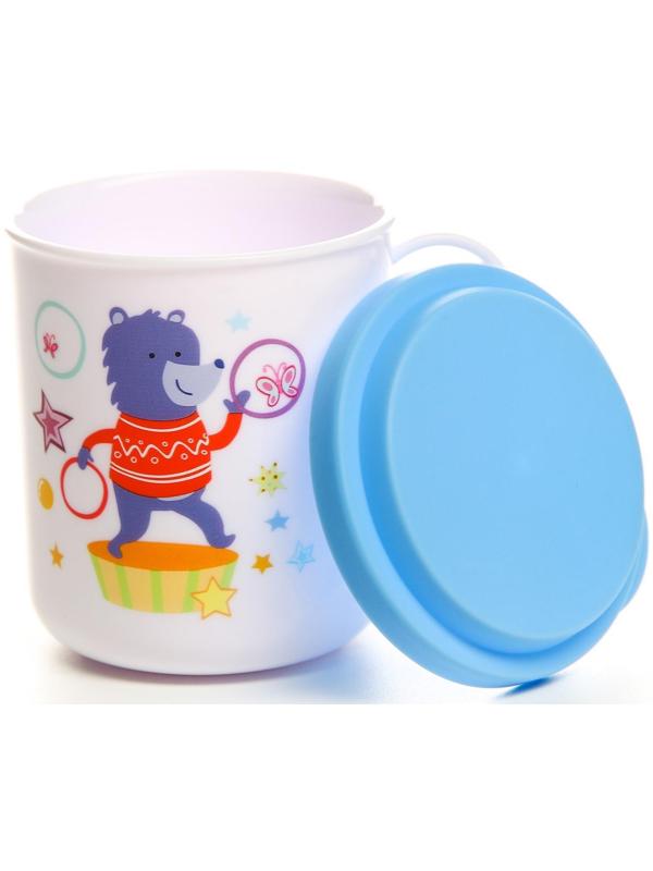 Кружка детская с крышкой, 200 мл., «Мишка», цвет голубой