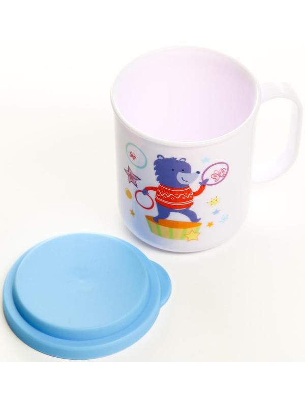 Кружка детская с крышкой, 200 мл., «Мишка», цвет голубой