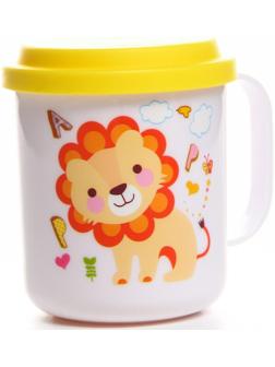 Кружка детская с крышкой, 200 мл., «Лев», цвет желтый