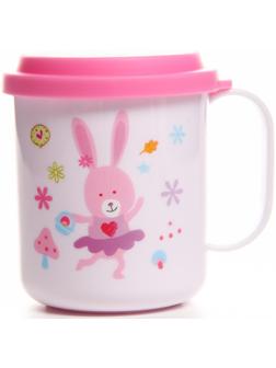 Кружка детская с крышкой, 200 мл., «Зайка», цвет розовый