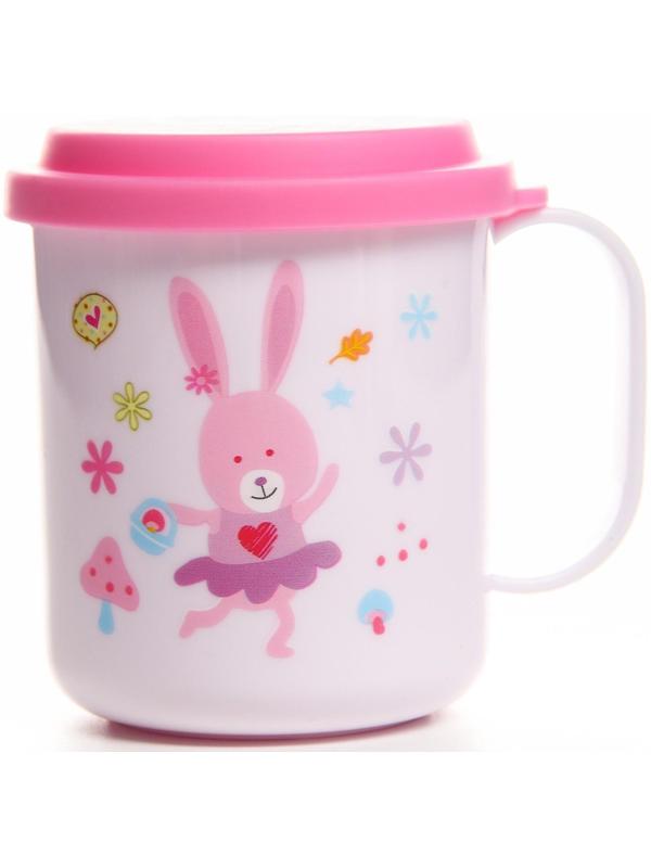 Кружка детская с крышкой, 200 мл., «Зайка», цвет розовый