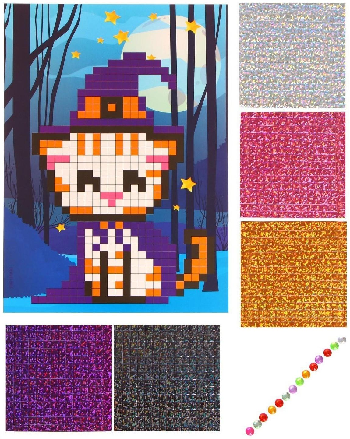 Стикерная мозаика «Волшебный кот», EVA стикеры + стразы