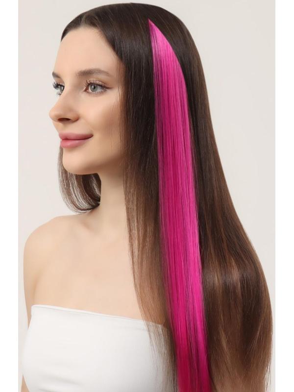 Локон накладной, прямой волос, на заколке, 50 см, 5 гр, цвет розовый