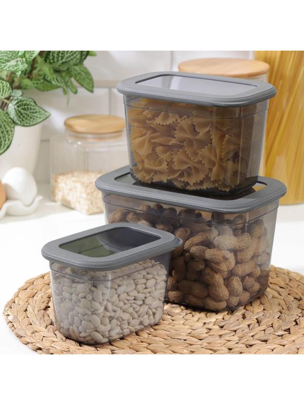 Набор ёмкостей для сыпучих продуктов «Респект», 3 шт, 0,8 л, 1,3 л, 2,3 л, цвет графитовый