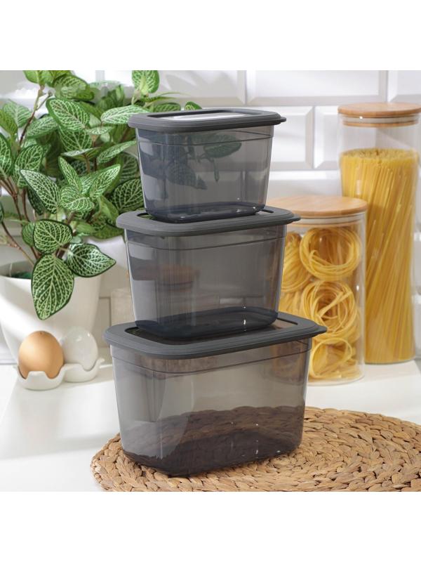 Набор ёмкостей для сыпучих продуктов «Респект», 3 шт, 0,8 л, 1,3 л, 2,3 л, цвет графитовый