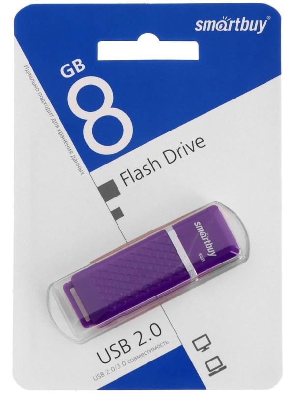 Флешка Smartbuy Quartz series Violet, 8 Гб, USB 2.0,чт до 25 Мб/с,зап до 15 Мб/с, фиолетовая