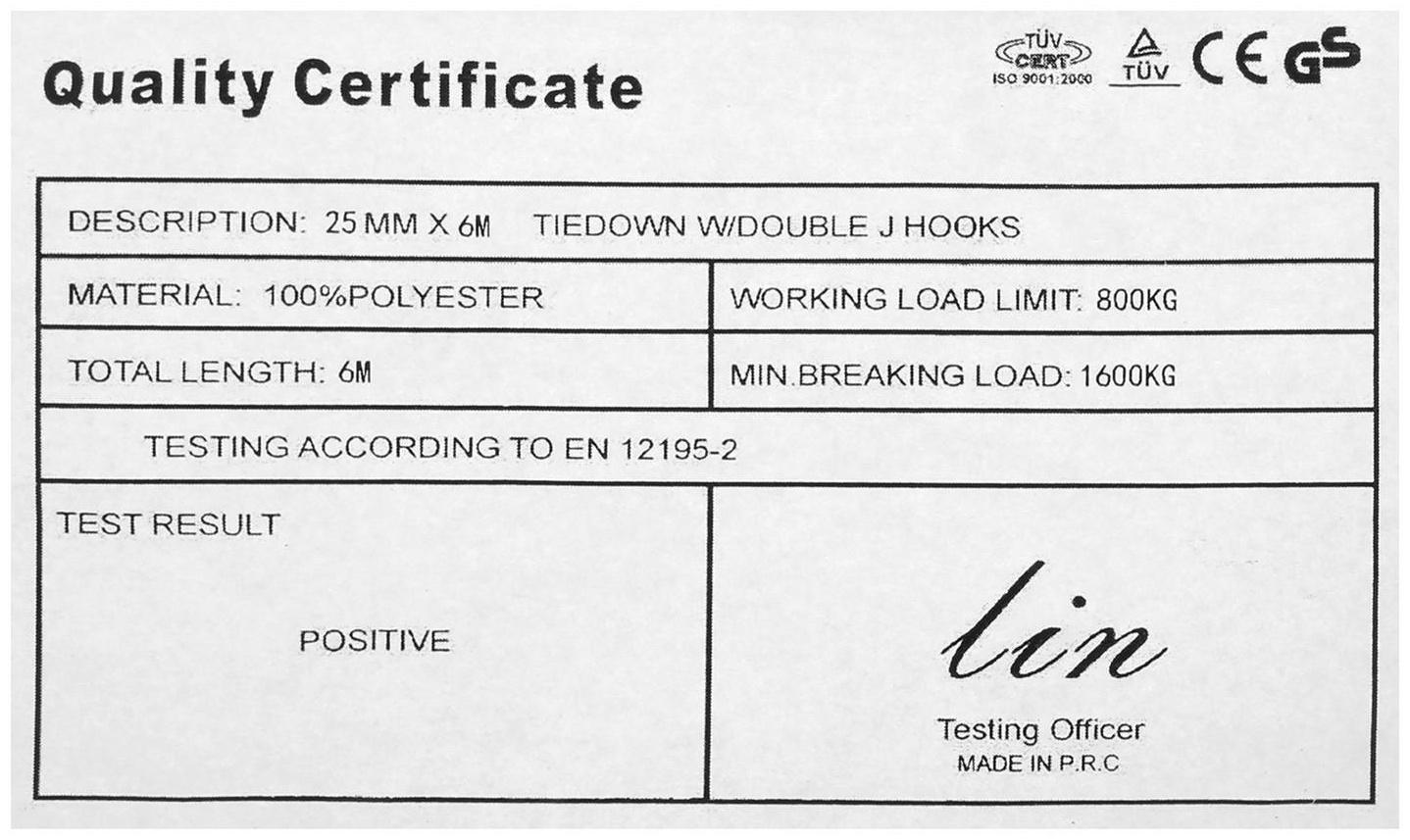 Стяжка груза с механизмом, ширина ленты 25 мм, нагрузка 800 кг, длина 6 м