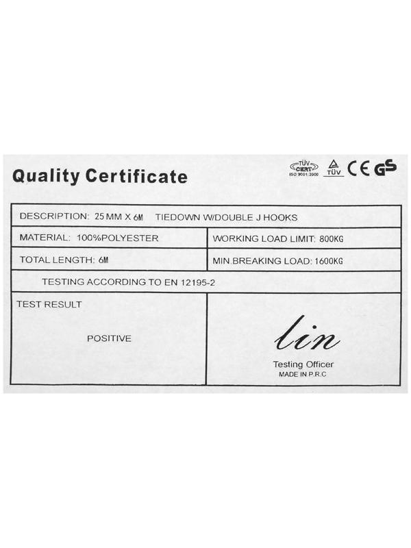 Стяжка груза с механизмом, ширина ленты 25 мм, нагрузка 800 кг, длина 6 м