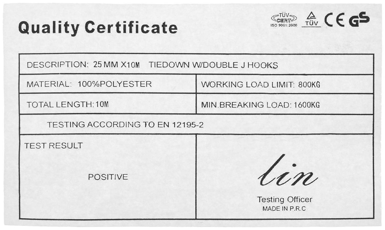 Стяжка груза с механизмом, ширина ленты 25 мм, нагрузка 800 кг, длина 10 м