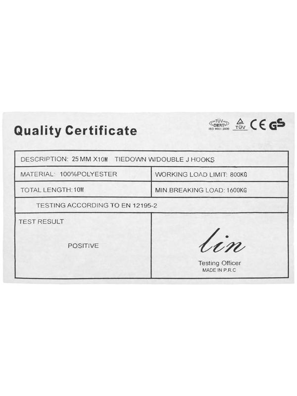 Стяжка груза с механизмом, ширина ленты 25 мм, нагрузка 800 кг, длина 10 м