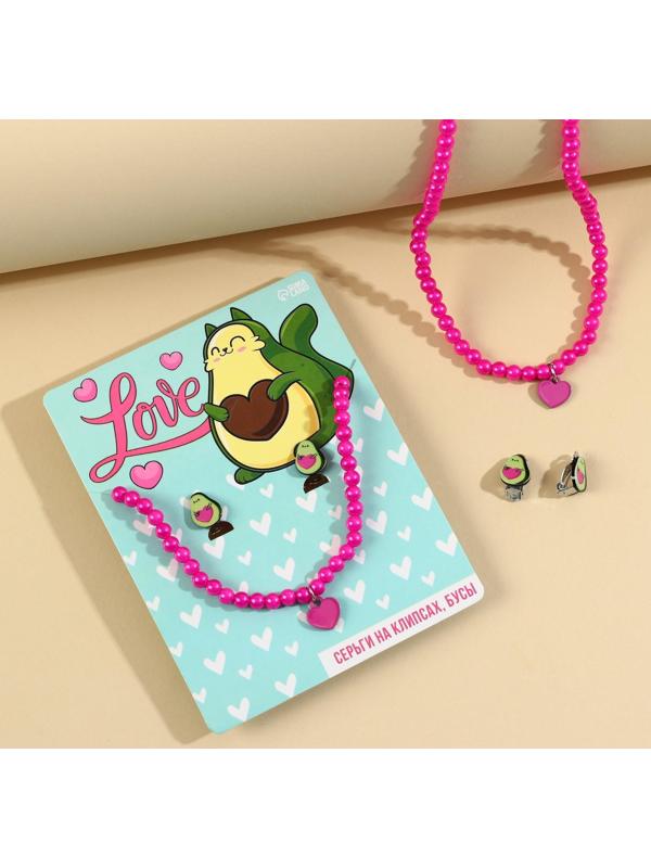 Набор бижутерии «Love» бусы и серьги-клипсы