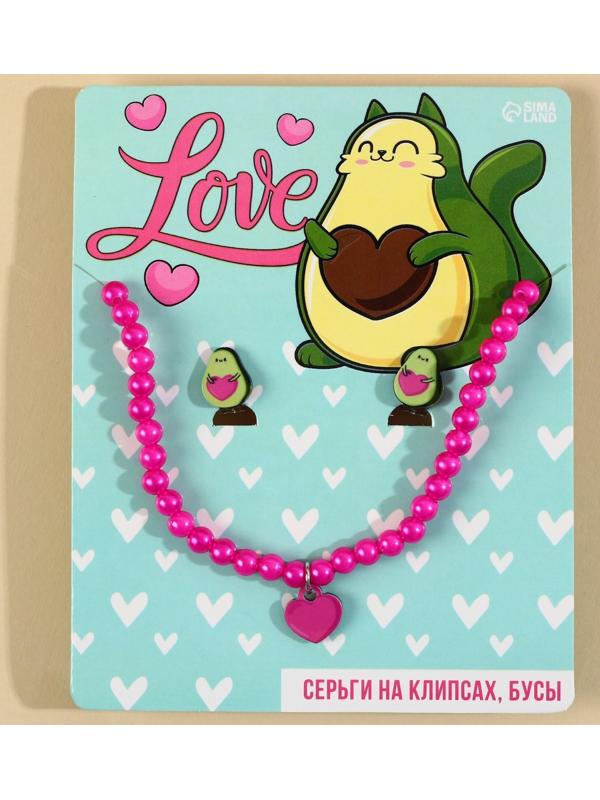 Набор бижутерии «Love» бусы и серьги-клипсы