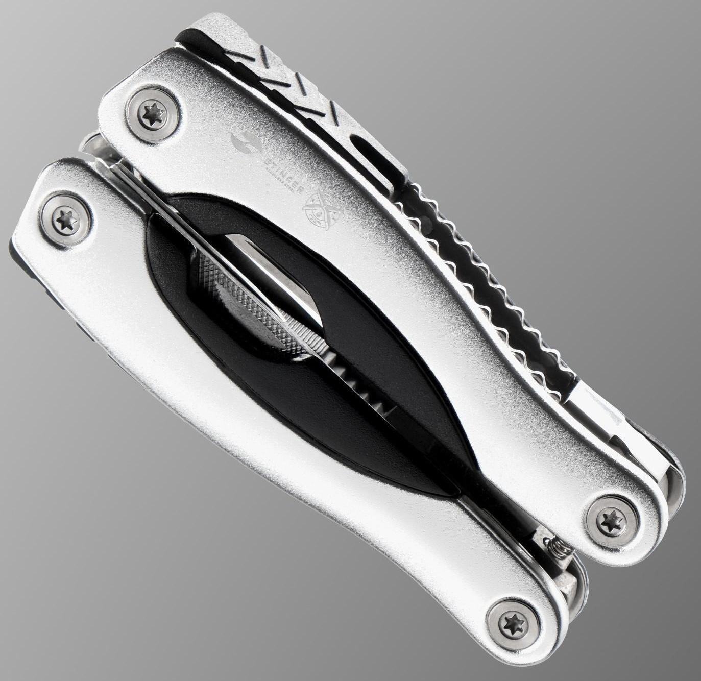 Мультитул Stinger с нейлоновым чехлом, 15 функций, сталь, алюминий, серебристый